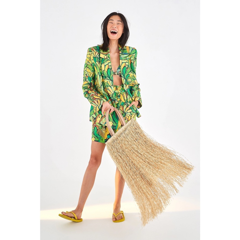 FARM Rio | 100% Linen Tropical Novelty Green Banana Blazer ~ Large